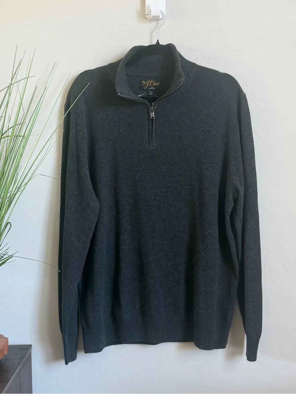 J.Crew Men’s XL 100% Cashmere Quarter Zip Sweater Charcoal Gray NW